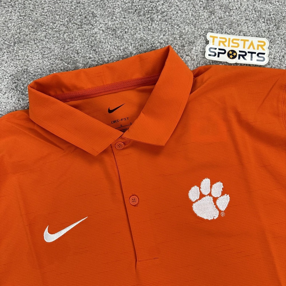 Clemson Tigers Polo Shirt Mens Large Orange NCAA Football Nike Dri Fit On Field